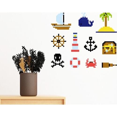 Summer Sail Treasue Hunt Pixel Removable Wall Sticker Art Decals Mural DIY Wallpaper for Room Decal