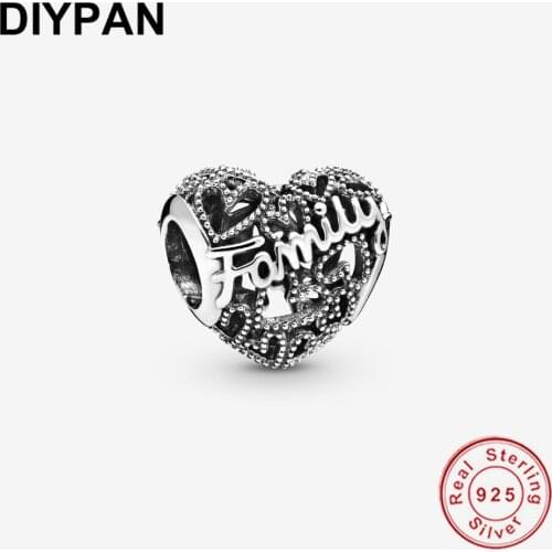 Fit Pandora Bracelet Charm 925 Sterling Silver Original Family Heart Charm Bead Silver 925 Jewelry Berloque