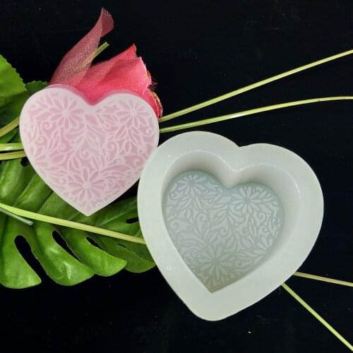 Flowers in Heart shape silicone soap Mold DIY silicone Mold for soap Making wedding cake decoration tools resin clay candle mold