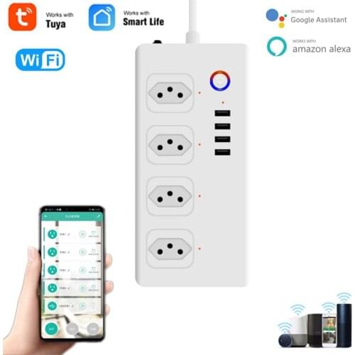 Tuya WiFi Smart Power Strip For Brazil With Four 2.1A Fast Charging USB Ports Work With Smart Life/Tuya App Alexa Google Home