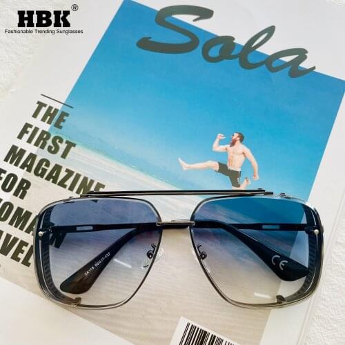 HBK Vintage Square Pilot Sunglasses Men Brand Design Sun Glasses Big Frame Gradient Lens Women Shades UV400 Outdoor Driving