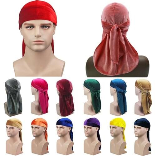 Long tail headwrap Velvet Long Tail Durag Hip Hop Turban Unisex Breathable Bandana Hat velvet Silky Satin Durag winter durag