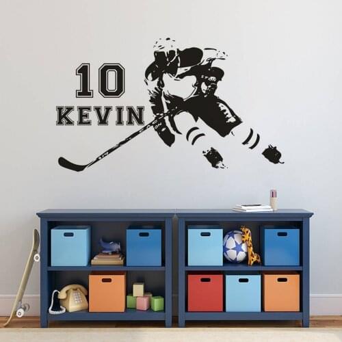 Custom Sports Man Vinyl Wall Decal Hockey Sports Player Wall Art Sticker Boys Sports Room Decor Personalized Name Sticker AZ525