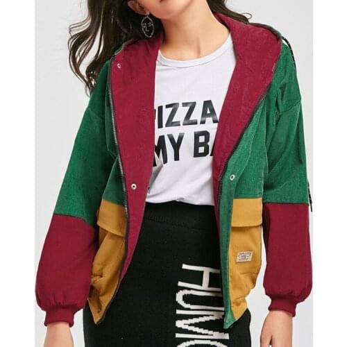 Vintage Patchworks Jacket For Women Girls Harajuku Casual Student Style Hoody Jackets Retro Corduroy Jacket 5 Color