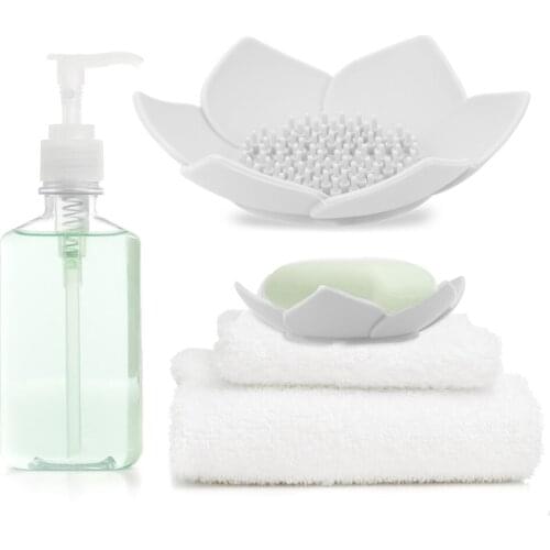 Waterproof Bathroom Storage Lotus Shape Soap Dish Drain Soap Bar Leak Silicone