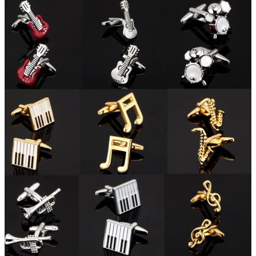 Free Shipping 18 Designs Guitar Cufflinks Music Design Musical Note CuffLinks Piano Bass cufflinks
