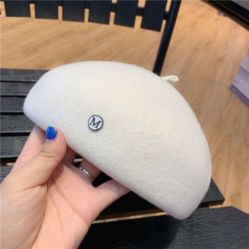 01906-yuchun-M warm White WOOL Beret cap men women leisure painter hat