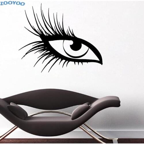 ZOOYOO Beautiful GirlS Charm Eye Wall Stickers Decorative Beauty Salon Wall Decals Vinyl Eyelashes Makeup Wall Art Sticker