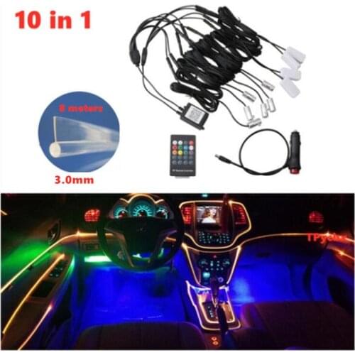 10 in 1RGB LED Atmosphere Car Light Interior Decoration Fiber Strip Lights By App Control Decorative Ambient Lamp Dashboard Lamp