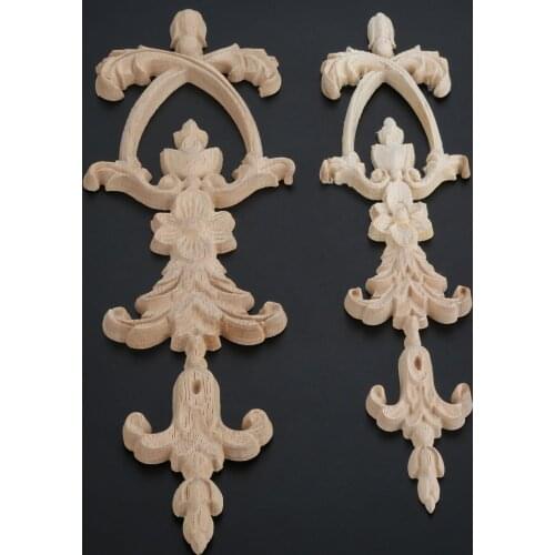 1x Unpainted Long Woodcarving Decal Corner Applique Frame For Home Furniture Wall Cabinet Door Decorative Wooden Miniature Craft