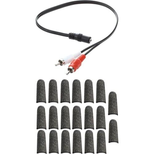 2 Pcs 3.5mm Female Stereo to 2 RCA Male AV Audio Aux Video Cable & 10 Pair Mobile Game Controller Finger Sleeve