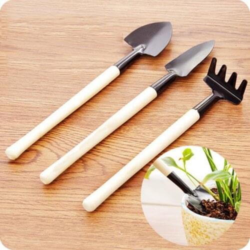 3 Pcs/set Potted Plant Shovel Gardening Tools Flower Pot Mini Spade Rake Wooden Handle Shovel Balcony Planting Accessories