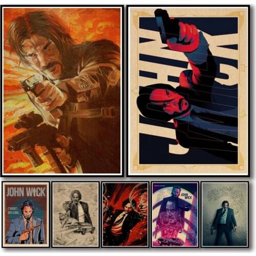 43 Designs John Wick Kraftpaper Poster Reeves Artwork Painting Funny Fancy Wall Sticker for Coffee House Bar