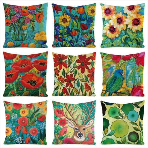 45cm*45cm **VIvid Painting** Inimitated Silk Fabric Throw Pillow Covers Couch Cushion Cover Home Decorative Pillows Pillow Case