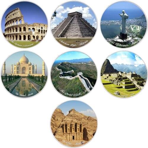 7 Pcs Seven Wonders of World Sliver Plated metal Coin Art Ornaments Home Decor Collection Business Gift Challenge Coin