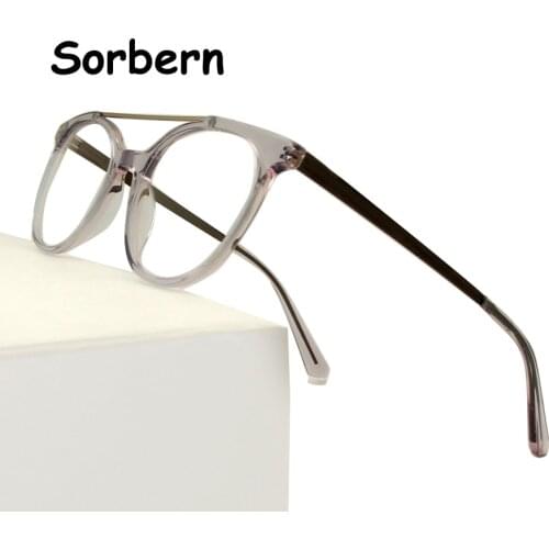 Acetate Round Transparent Eyeglasses Frame Men Pilot Double Bridge Optical Glasses Frame Women Myopia Prescription Frames