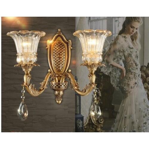 Free Shipping Brass Wall Light Bronze Color Wall Sconces Lamp Crystals Wall Brackets Light for Bedroom Living Room Wall Lighting