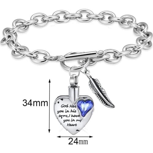 Stainless Steel Bracelet Cremation Jewelry Birthstone Keepsake Memorial Pendant Angle Wing Heart Link Urn Bracelet Dropshippimg