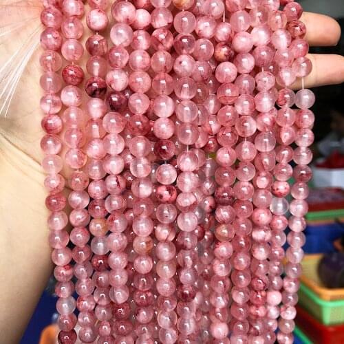 Natural Stone Cherry Jades Chalcedony Beads Round Loose Spacer Beads For Jewelry Making DIY Bracelet Necklace 15" 4/6/8/10/12mm