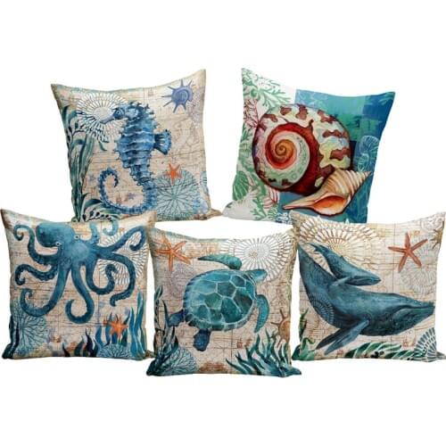 Sea Turtle Printed polyamides Cushion Cover Marine Ocean Whale Octopus Hippocampus Home Decor Pillowcase Sofa Decoration