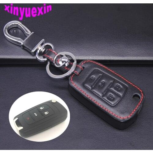 Xinyuexin Leather Car Key Cover Fob Case For Chevrolet sonic Cruze AVEO SAIL TRAX CAPTIVA Malibu Silverado With Keychain 4Button