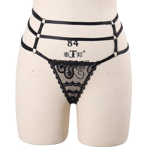 Harajuku Black Harness Panties Women Sexy Bottom Briefs Lace Body Cage Underwear 90s Body Bondage Harness Lingerie BDSM Costumes