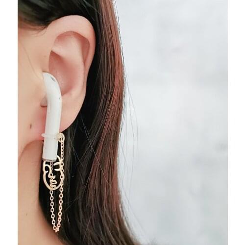 Drop Shipping Anti Dropping Lost Earrings For airpods women Figure Face Long Chain Ear clip Cuff Drop earring Jewelry