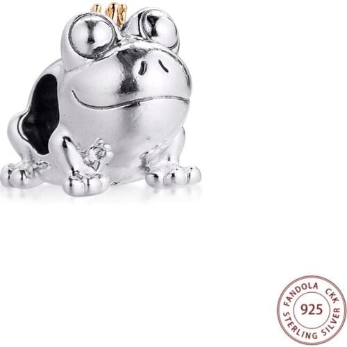 Two-tone Frog Prince Charms 925 Sterling Silver 14K Gold Beads Women DIY Jewelry Making Fits Pandora Bracelet 2021 Spring New