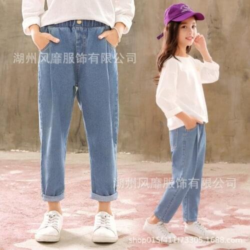 Jeans For Girls Solid Pleated pants Childrens Jeans Elastic Waist Kids Jeans Girl clothes Autumn Clothes For Girls 6 8 10 12 14