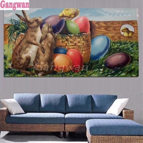 Needlework Diamond Painting Embroidery Easter eggs, rabbits Drill Rhinestone Mosaic Picture by numbers hobby gift large decor
