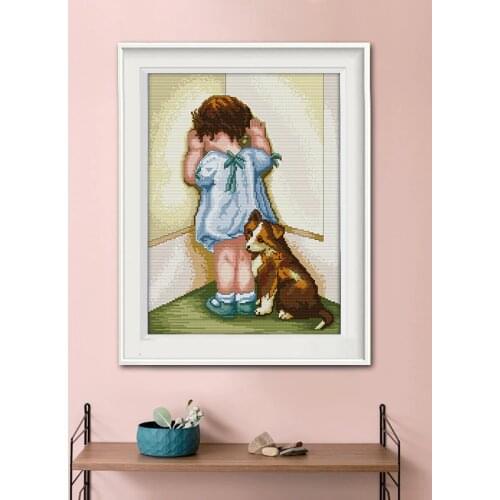 The little boy and the dog Cross Stitch Handmade Embroidery Needlework Paintings 11CT 14CT Cross-Stitch Pattern for Home Decor