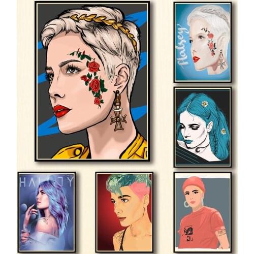 WTQ Canvas Painting Retro Poster Halsey Famous Actress Wall Decor Wall Art Picture for Living Room Decoration Home Deco