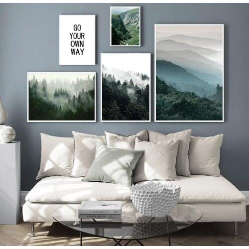 Mountain Foggy Forest Picture Nature Scenery Scandinavian Nordic Decoration Landscape Print Wall Art Canvas Painting
