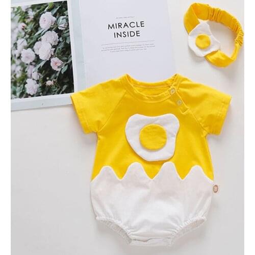 2020 Newborn Infant Baby Girls Baby Boys Eggs Patchwork Rompers Bodysuit Egg Pattern Hairband Clothes Fashion Romper