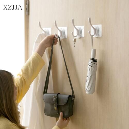 XZJJA Multi-purpose Strong Storage Hooks Self Adhesive Wall Key Clothing Bag Hanger Kitchen Bathroom Hanging Organizers Holder