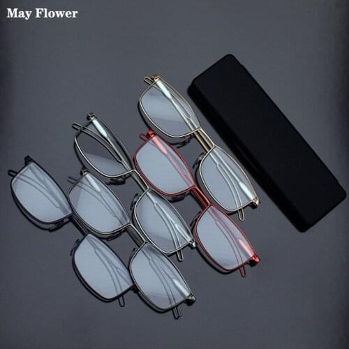 May Flower Metal Square Reading Glasses Blue Light Blocking Untra-Thin Prescription Eyeglasses Women Computer Lenses For Men+3.5