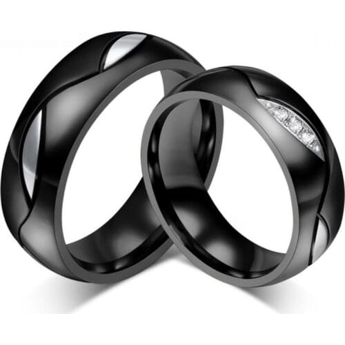 Fashion Black Wedding Rings for Men/Women CZ Couple Ring 316L Stainless Steel Engagement Jewelry