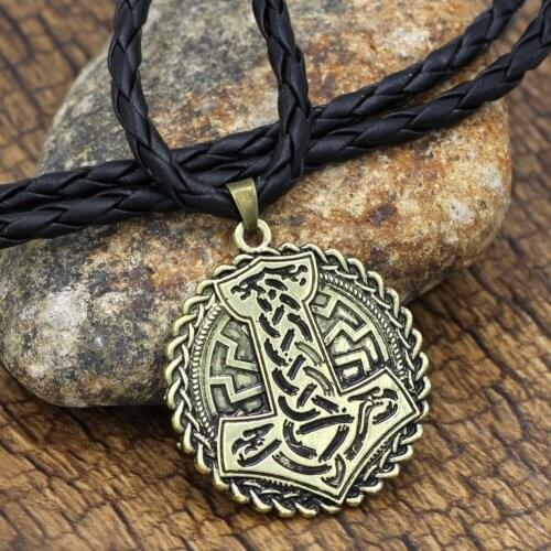 Men Viking Thor Hammer Amulet Hammer Scandinavian Compass Valknut Pendant Necklace with Gift Bag