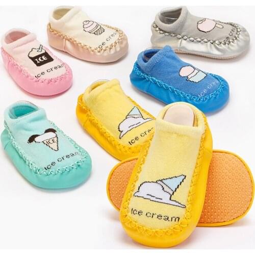 Ice Cream shoes socks Children Infant Cartoon Socks Baby Gift Kids Indoor Floor Socks Leather Sole Non-Slip Thick Socks DS19