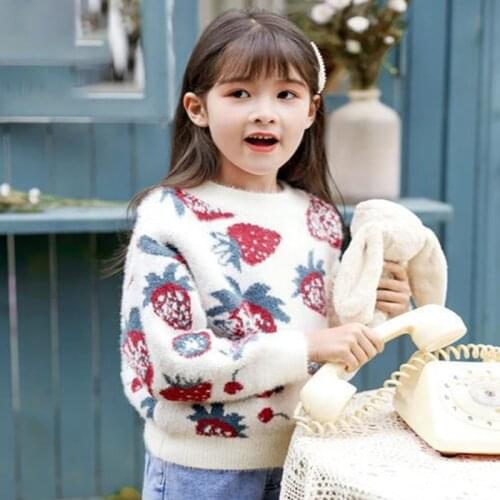 New Knitting O Neck Autumn Spring Winter Sweater Baby Girls Kids Childrens Warm Plus Velvet Thicken Top White High Quality