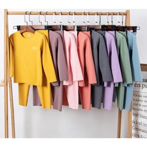 Autumn Warm 2Pcs Children Clothes Of Sleepwear Baby Pure Color Childrens Pajamas Set Childrens Suit Baby Clothes Sets Suit