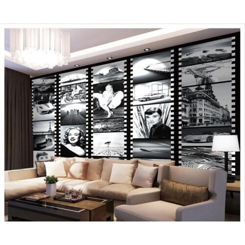 Custom photo wallpaper 3d murals wallpaper Black and white figures old movie posters classic wallpaper living room decoration