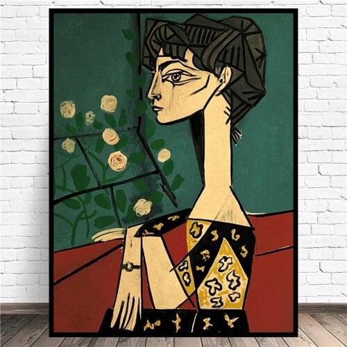 Prints Picasso Jacqueline and Flowers Poster Decoration Painting Retro Wall Art Bar Cafe Room Home Pictures