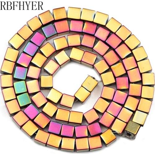 RBFHYER Rose Red Square Hematite Natural Stone 2/3/4/6MM Loose Beads For Charm Jewelry Making Diy Bracelets Necklace Findings