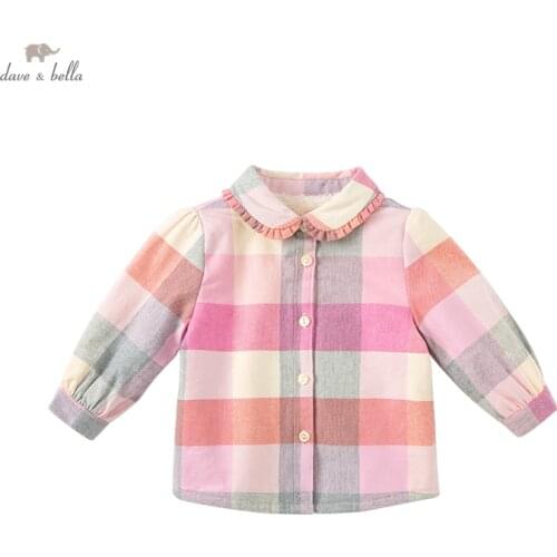 DB19143 dave bella winter fashion baby girls plaid print shirts infant toddler tops children high quality clothes