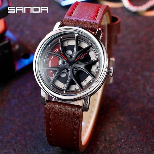 SANDA 2021 Hot Selling Mens Watch Racing 360 Degree Rotating Dial Quartz Watch Waterproof Leather Brand Male Relogio Masculino