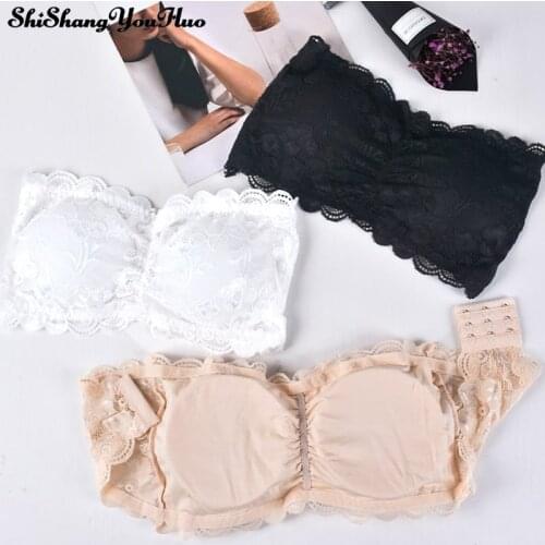 Sexy Lace Wrapped Chest Strapless Bra Padded Three Hook Womens Underwear Lingerie