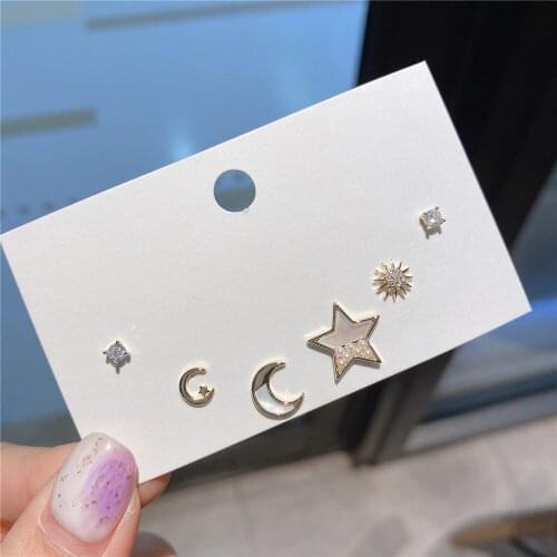 SHELA High Quality S925 Sterling SilverPins Cubic Zirconia Natural Shell Moon Star Stud Earrings Set For Women Fashion Jewelry