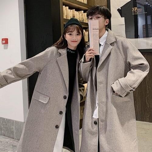 Autumn and winter Newport style loose large size mid-length woolen coat couple woolen coat young men and women