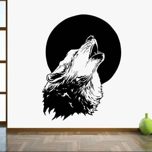 Vinyl Wall Decals Abstract Moon Howling Wolf Head Self-adhesive Wall Stickers Home Decoration For Living Room Bedroom Y866